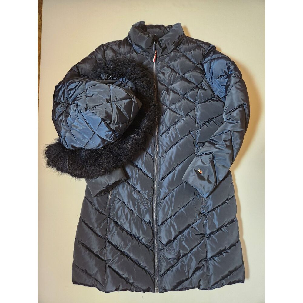 Tommy Hilfiger Hooded Long Puffer Coat Women’s Medium Dark Blue